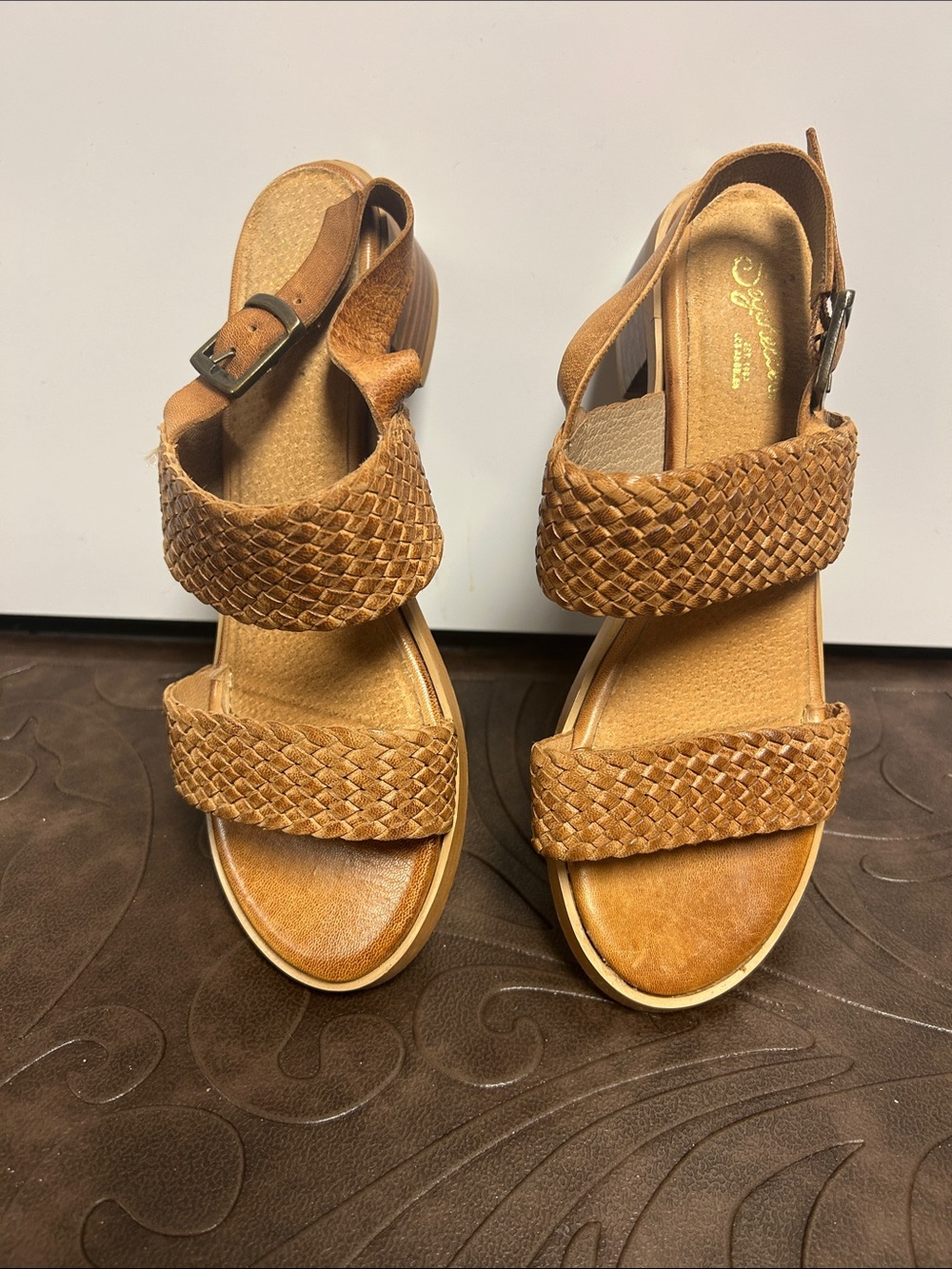 Seychelles Women's Woven Two-Strap Tan Leather Sandals, 6.5